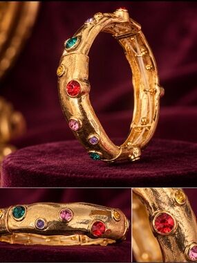Gold-Tone Multicolor Crystal Bangle Bracelet